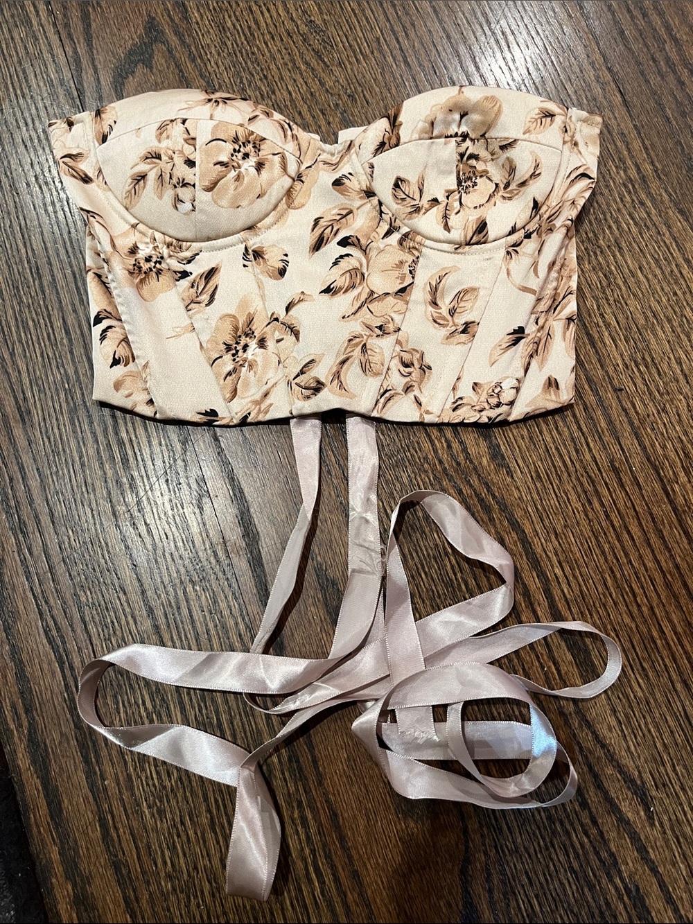 Shein Floral Strapless Bustier Corset Top in Blush sz sm